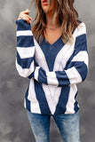 Striped Colorblock V Neck Knitted Sweater