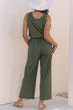 Buttoned Drawstring Waist Sleeveless Wide Leg Jumpsuit