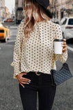 Polka Dot Print Frilled Collar Lantern Sleeve Blouse