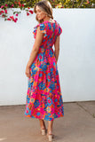 Boho Floral V Neck Ruffle Tiered Long Dress