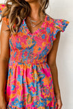 Boho Floral V Neck Ruffle Tiered Long Dress