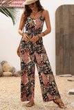 Floral Print Belted Wide Leg Jumpsuit