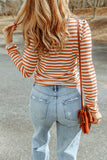 Striped Print Textured Knit Long Sleeve Tee