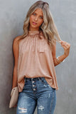 Blush Pink Sleeveless Tie Mock Neck Leopard Tank Top