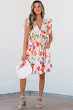 Floral Ruffle Sleeve V Neck High Waist Mini Dress