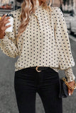 Polka Dot Print Frilled Collar Lantern Sleeve Blouse