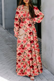 V-neck Bubble Long Sleeve Ruffle Tiered Maxi Dress