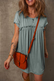 Frilled Gathered Seam Round Neck T Shirt Dress