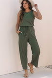 Buttoned Drawstring Waist Sleeveless Wide Leg Jumpsuit