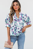 Floral Ricrac Trim Half Sleeve Peplum Top