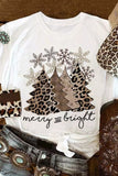 Leopard Christmas Tree Graphic Crew Neck T Shirt