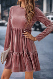 Long Sleeve Tiered Textured Velvet Dress