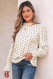 Polka Dot Print Frilled Collar Lantern Sleeve Blouse