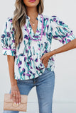 Floral Ricrac Trim Half Sleeve Peplum Top