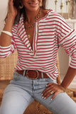 Striped Print Ruffled Buttoned Long Sleeve Top