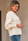 Polka Dot Print Frilled Collar Lantern Sleeve Blouse