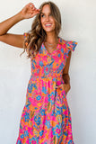 Boho Floral V Neck Ruffle Tiered Long Dress