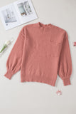 Solid Color Puffy Sleeve Pocketed Sweater