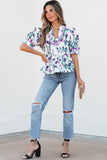 Floral Ricrac Trim Half Sleeve Peplum Top