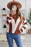 Striped Colorblock V Neck Knitted Sweater