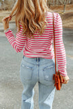 Striped Print Textured Knit Long Sleeve Tee