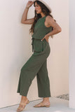 Buttoned Drawstring Waist Sleeveless Wide Leg Jumpsuit