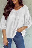 Textured V Neck Bracelet Sleeve Babydoll Blouse