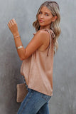 Blush Pink Sleeveless Tie Mock Neck Leopard Tank Top