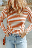 Striped Print Textured Knit Long Sleeve Tee