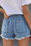 Casual Pocketed Frayed Denim Shorts