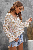 Floral Print Drawstring Long Bell Sleeve Blouse