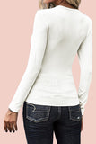 U Neck Button Knit Long Sleeve Top