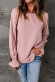 Crew Neck Ruffle Bubble Sleeve Top