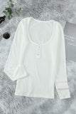 U Neck Button Knit Long Sleeve Top