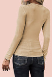 U Neck Button Knit Long Sleeve Top