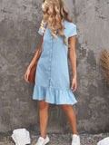 Cap Sleeve Button Front Denim Mini Dress